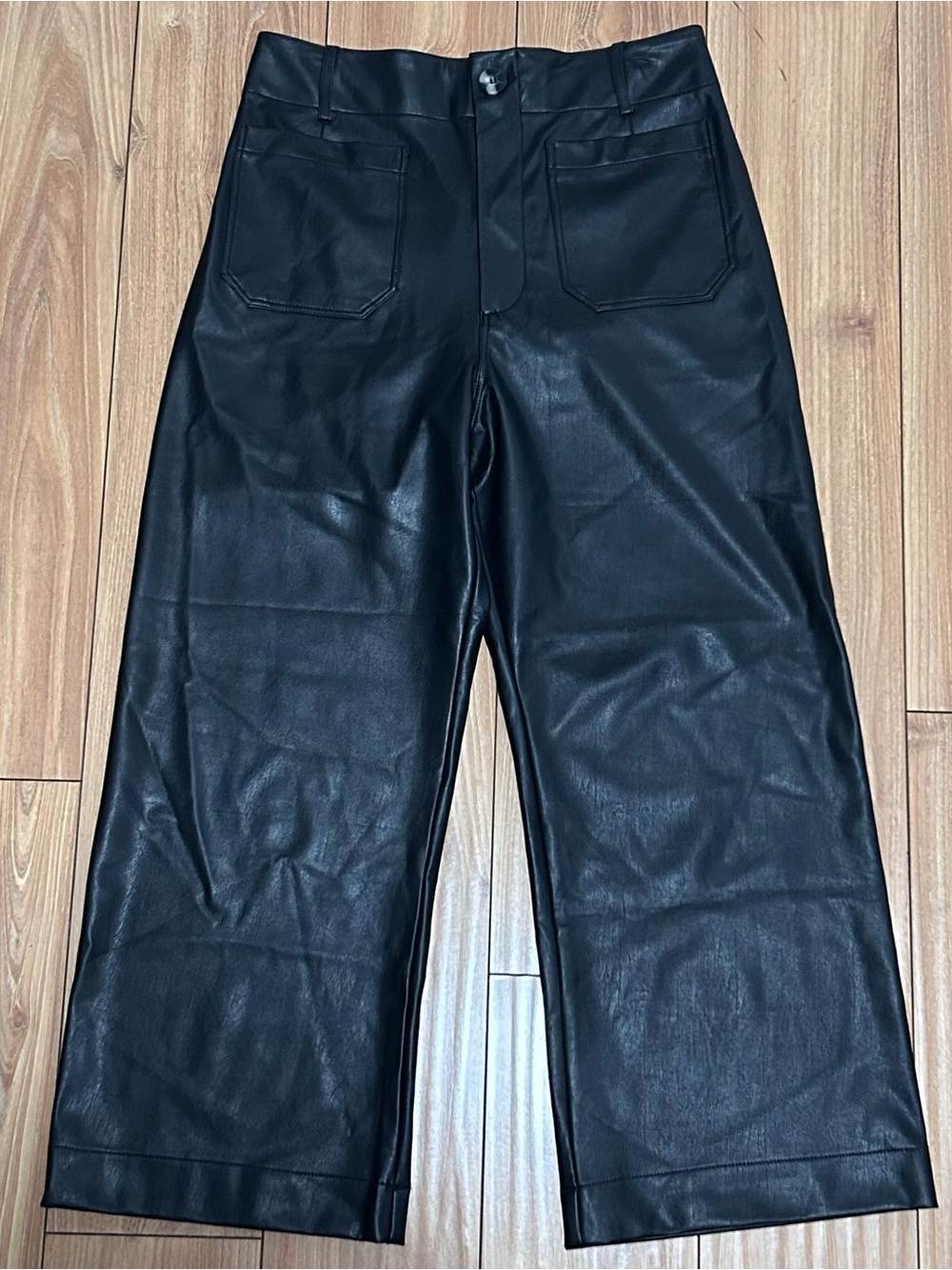 Anthropologie Maeve The Colette Cropped Wide-Leg Pants Faux-Leather Black 31